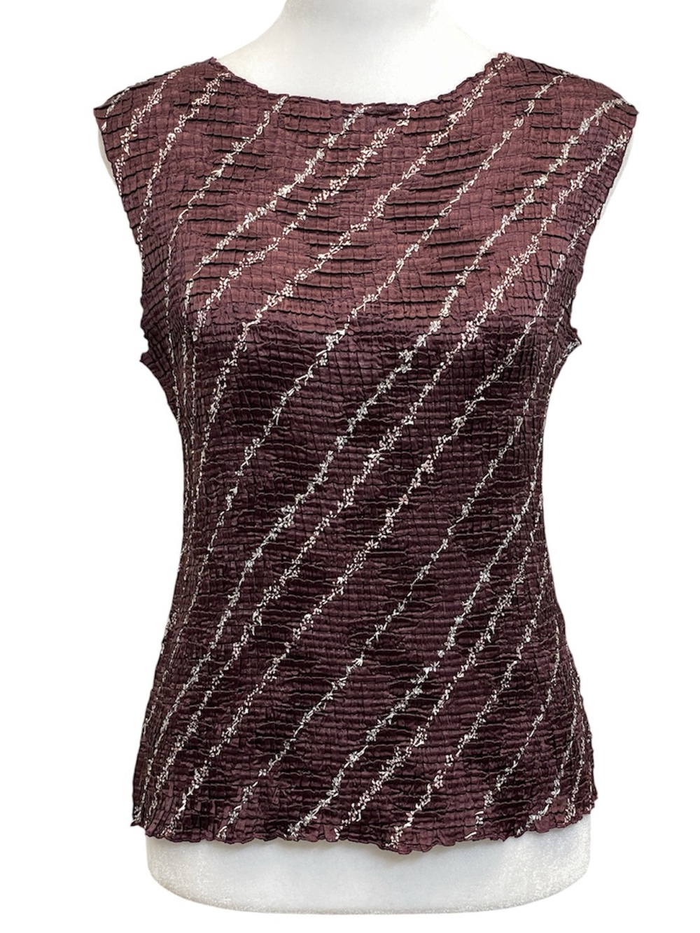 Casual Corner Annex Petite Vintage Deep Purple Crinkle Crepe Sleeveless Top